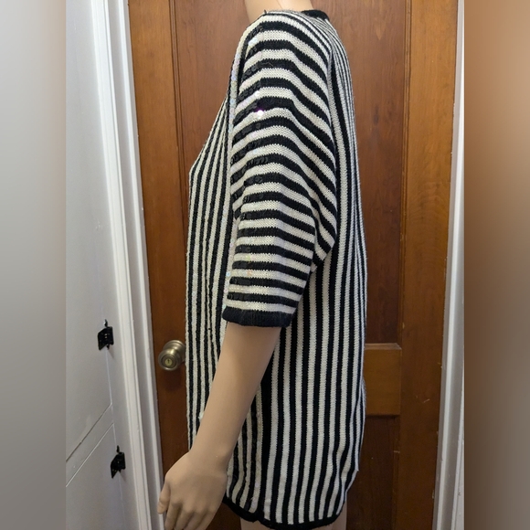 Black & White Striped and Sequined Vintage Sweater Small - Picture 8 of 11
